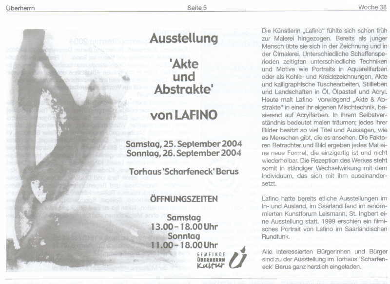 Bericht über Lafino aus der Überherrner Rundschau 38.Woche 2004
